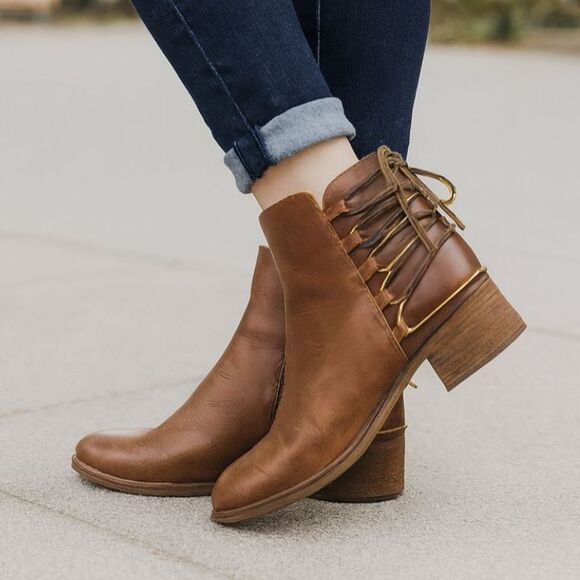 KORK-EASE Brown Leather Back Tie Lace Up Heel Boots Shoes  Women's Size 7.5 - Picture 1 of 10
